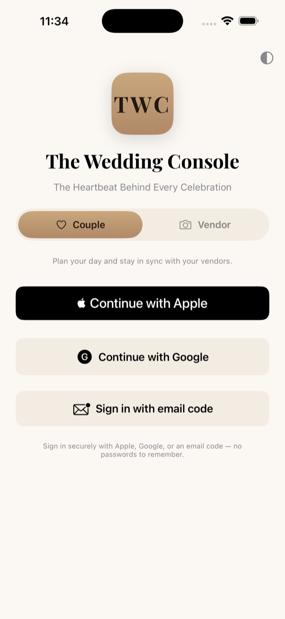 The Wedding Console — sign in